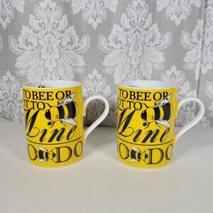 Two Bee Coffee Cups Tea Mugs by Dept. 56 "Bee Happy, To bee or not to be."